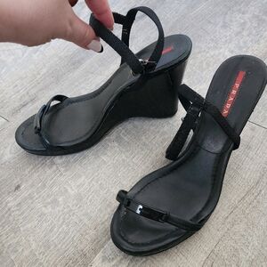 Prada Black Wedge Sandals